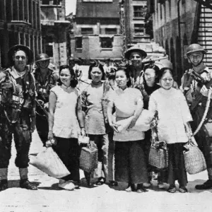 British Marines and Sailor Escorting Chinese Girls in Hong Kong Print British Marines and Sailor Escorting Chinese Girls in Hong Kong Print