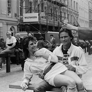 British Motorcycle road racer Barry Sheene attends a photocall at Covent Garden market to