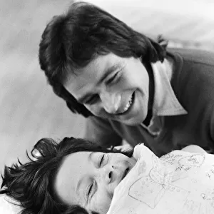 British Motorcycle road racer Barry Sheene with young fan Tony Vickers who is undergoing