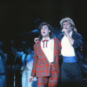 British pop group Wham pictured on their 10-day visit to China, April 1985