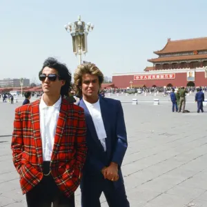 British pop group Wham pictured on their 10-day visit to China, April 1985