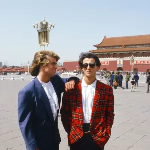 British pop group Wham pictured on their 10-day visit to China, April 1985