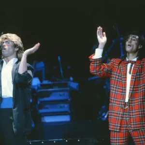 British pop group Wham pictured on their 10-day visit to China, April 1985