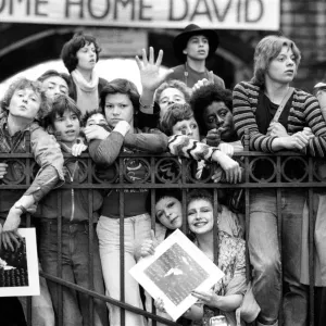 British pop singer David Bowie arrives home at Victoria Station