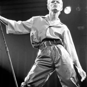 British pop singer David Bowie performing on stage during his concert at Earls court