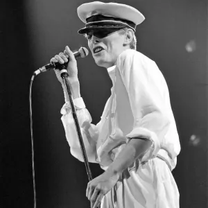British pop singer David Bowie performing on stage during his concert at Earls court