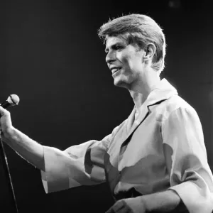 British pop singer David Bowie performing on stage during his concert at Earls court
