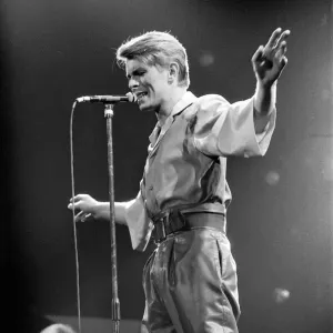 British pop singer David Bowie performing on stage during his concert at Earls court