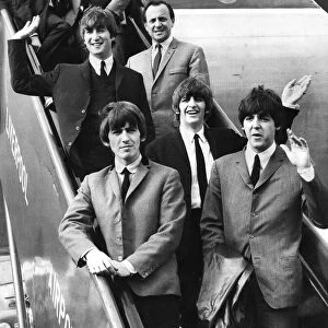 British pop stars The Beatles arrive at Speke Airport, Liverpool in their home city