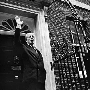 British Prime minister Harold MacMillan waves as he return to Number 10 Downing Street