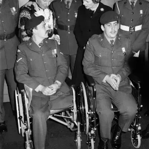 Print of Margaret Thatcher with disabled veterans at the Falklands Victory Parade