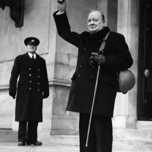 Winston Churchill with Gas Mask Print 1941 Winston Churchill with Gas Mask Print 1941