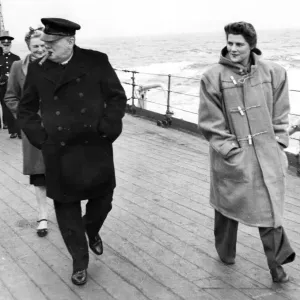 Winston Churchill with Daughter Mary on HMS Renown Print 1943 Winston Churchill with Daughter Mary on HMS Renown Print 1943