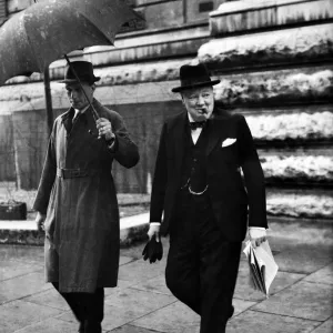 British Prime Minister Winston Churchill leaving a cabinet meeting at Downing Street British Prime Minister Winston Churchill leaving a cabinet meeting at Downing Street