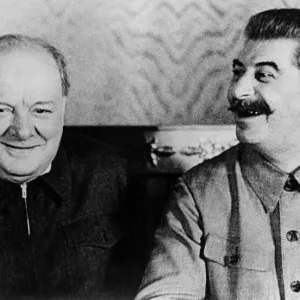 Winston Churchill Shares a Joke with Josef Stalin Print 1942 Winston Churchill Shares a Joke with Josef Stalin Print 1942