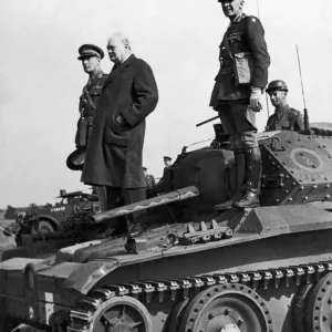 British Prime Minister Winston Churchill standing on a Covenanter'tank British Prime Minister Winston Churchill standing on a Covenanter'tank