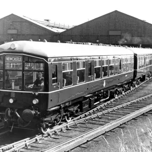 British Rail Diesel Train Leaving Gosforth Sheds Print 1955