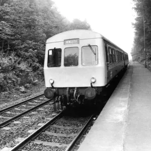 One of British Rails Diesel Multiple Units at one of the rural stations on the Newcastle One of British Rails Diesel Multiple Units at one of the rural stations on the Newcastle