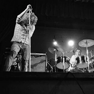 British rock group The Who performing on stage during a concert at the University of