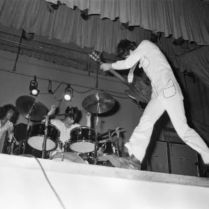 British rock group The Who performing on stage during a concert at the University of