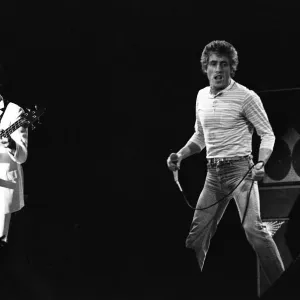 British rock group The Who, performing on stage at the NEC in Birmingham