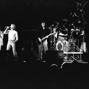 British rock group The Who, performing on stage at the NEC in Birmingham