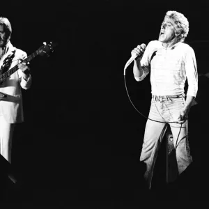 British rock group The Who, performing on stage at the NEC in Birmingham