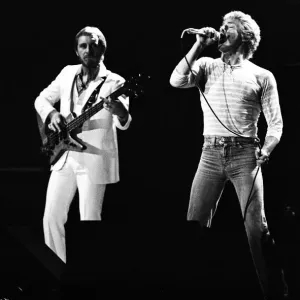 British rock group The Who, performing on stage at the NEC in Birmingham