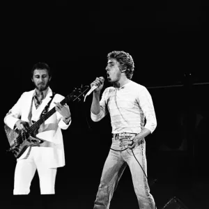 British rock group The Who, performing on stage at the NEC in Birmingham