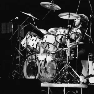 British rock group The Who, performing on stage at the NEC in Birmingham