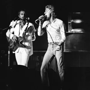 British rock group The Who, performing on stage at the NEC in Birmingham