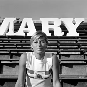 British runner Mary Rand poses during a photoshoot on the race track