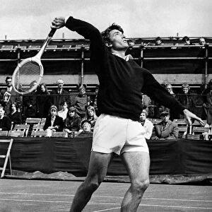 British tennis player Gerald Battrick in action at the Bournemouth Tennis tournament