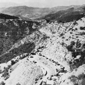 British troops advance through Apennines. A winding road through the Muraglione