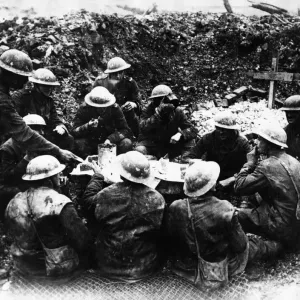 British Troops Christmas Dinner in a Shell Hole Print 1916