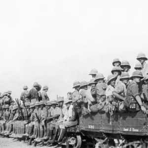 British troops in Palestine being transported up to the front on a light railway British troops in Palestine being transported up to the front on a light railway