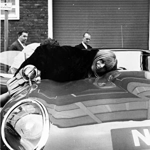 Britt Ekland actress with her E Type Jaguar car in 1967