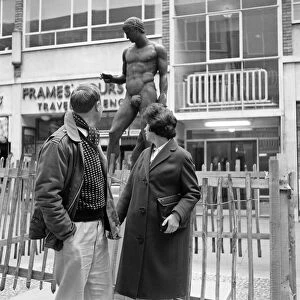 Bronze statue at Bank Court in Hemel Hempstead, Hertfordshire. 28th May 1962