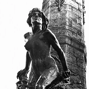 Bronze Statue on War Memorial, Aberystwyth, Ceredigion, West Wales, 27th April 1972