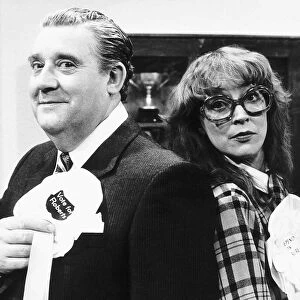 Bryan Mosley actor and Anne Kirkbride May 1987 in a scene from the TV Programme