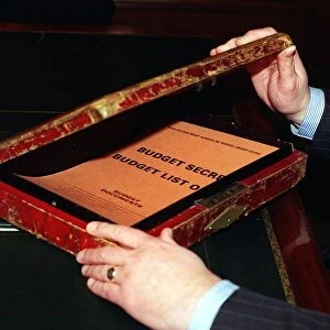 Budget Box of Chancellor of the Exchequer Kenneth Clarke MP opening the case the Budget