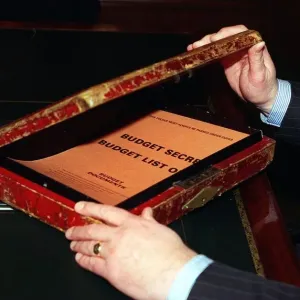 Budget Box of Chancellor of the Exchequer Kenneth Clarke MP opening the case the Budget Budget Box of Chancellor of the Exchequer Kenneth Clarke MP opening the case the Budget