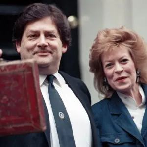 Budget Day at No 11 Downing Street. The Chancellor of the Exchequer, Nigel Lawson Budget Day at No 11 Downing Street. The Chancellor of the Exchequer, Nigel Lawson