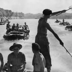 Print: Burma DUKWs crossing the Chindwin River, February 1945