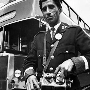 Bus conductor Ghulam Rasod Shaida. May 1968 P008170