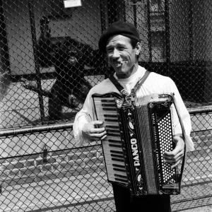 Busker Albert Puschase Seen here playing his accordion to vistors at London Zoo Busker Albert Puschase Seen here playing his accordion to vistors at London Zoo