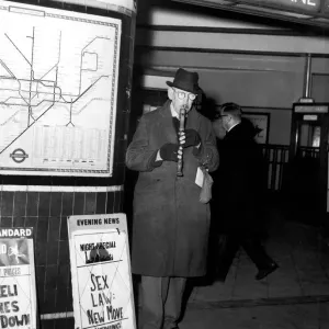 Busker George Russell outside Sloane Square Tube Station Print 1967