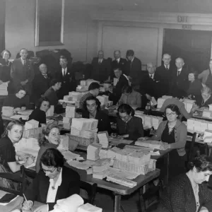 A busy scene at the Food Control Office, Newcastle as volunteer workers prepare food A busy scene at the Food Control Office, Newcastle as volunteer workers prepare food