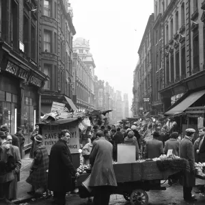 Busy Scene at Rupert Street Market Print, London 1955