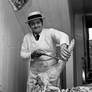 A butcher in Yarm, North Yorkshire. 1972